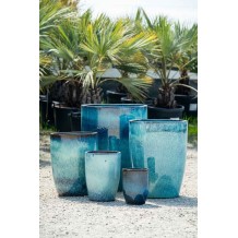 Pots en grès émaillé bleu-blanc