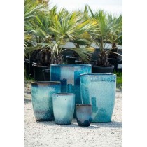 Pots en grès émaillé bleu-blanc