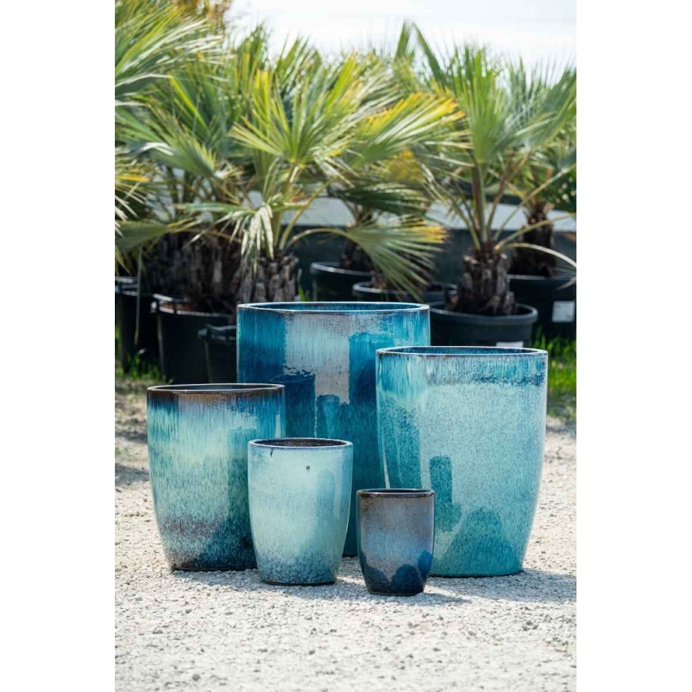 Pots en grès émaillé bleu-blanc